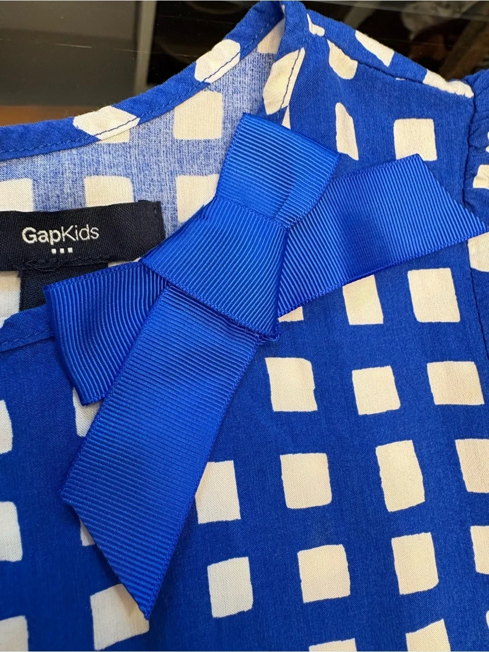 GAP Blue and White Gingham Puff-Sleeve Dress